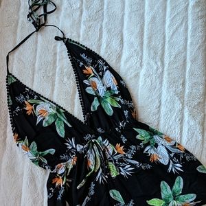 Floral print halter romper